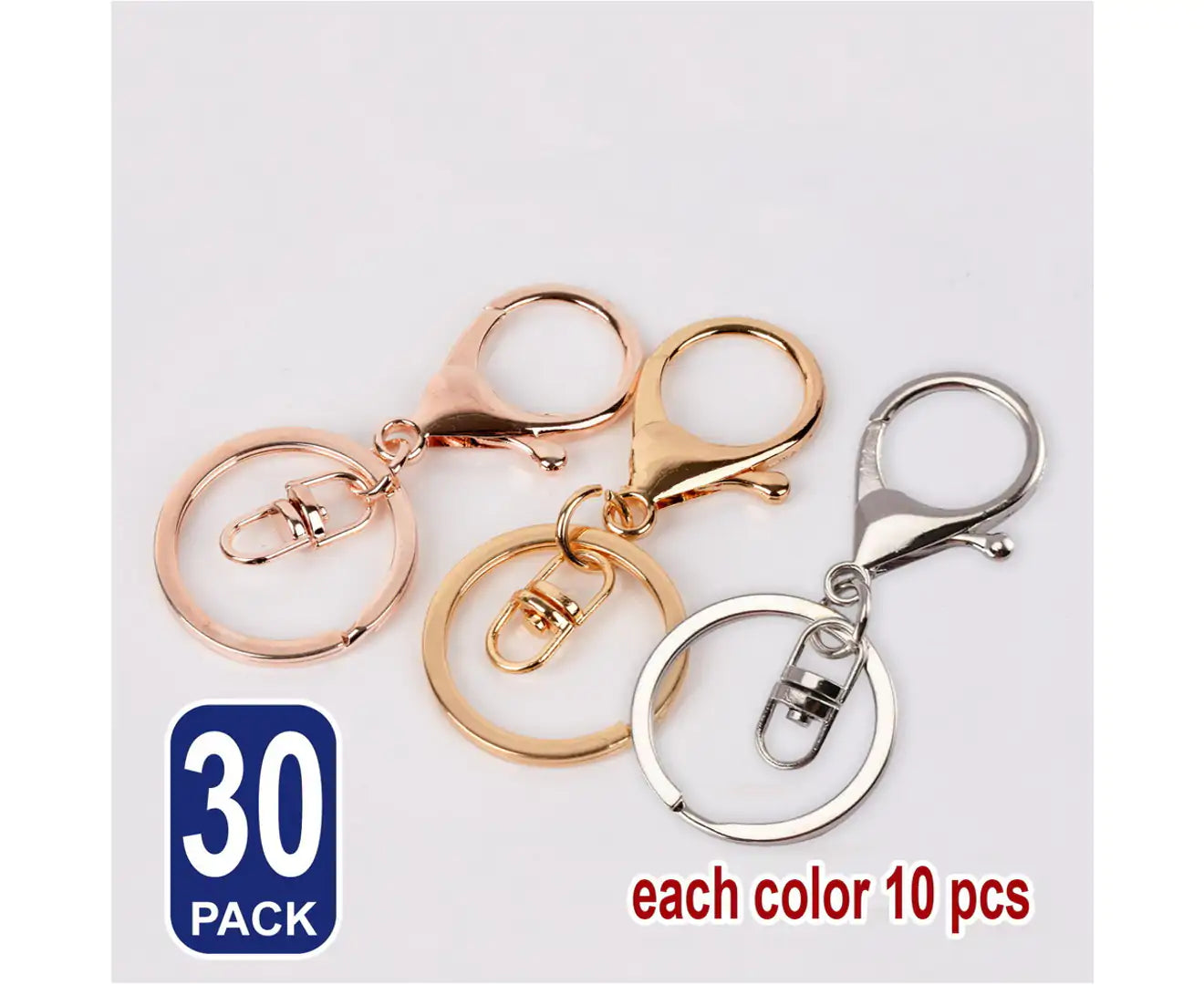 30X Swivel Lobster Clasp Trigger Clip Key Ring Keychain Chain Split Ring Color