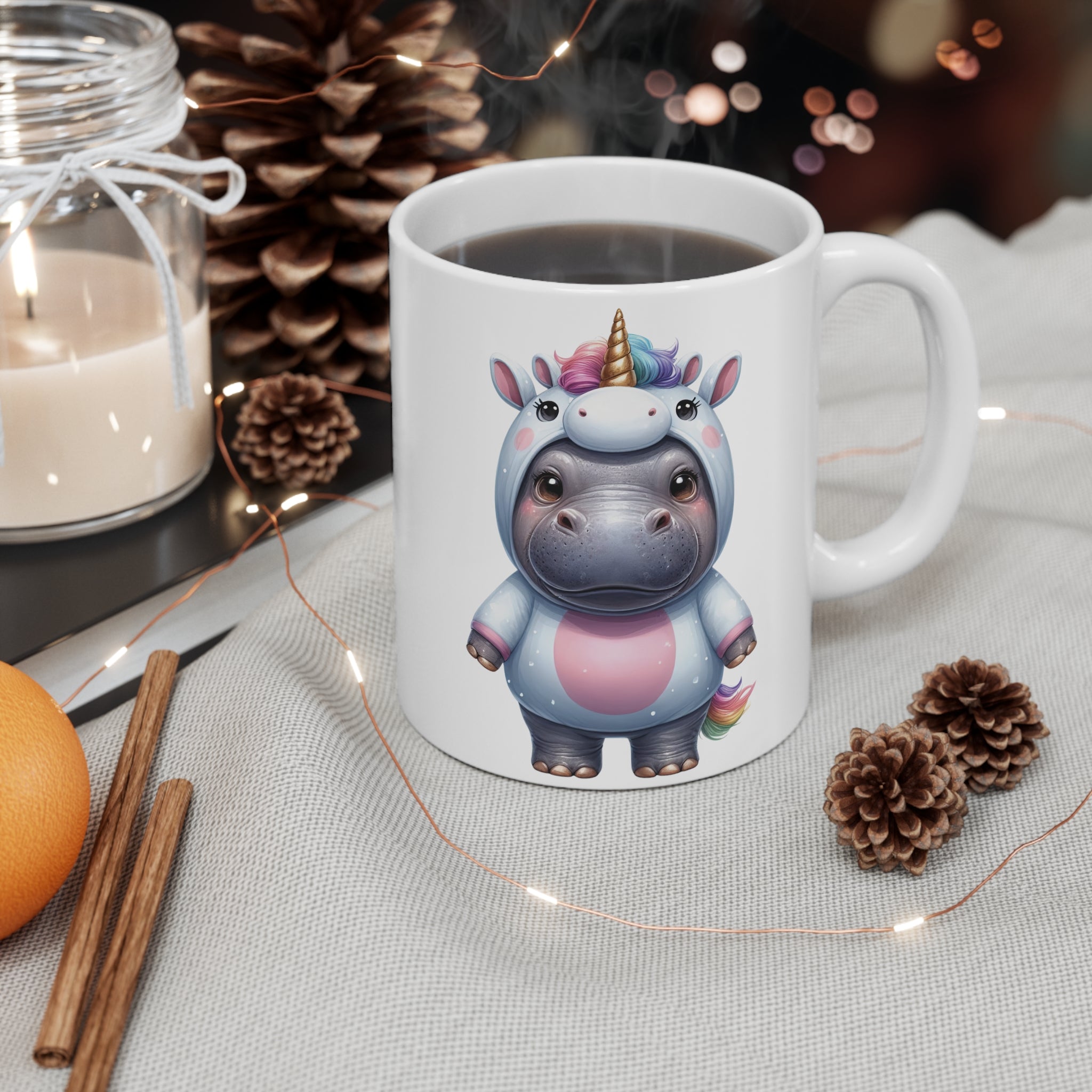 Unicorn Costume Animals, Hippopotamus | 11oz Ceramic Mug, Lead and BPA-free, Dishwasher & Microwave-Safe