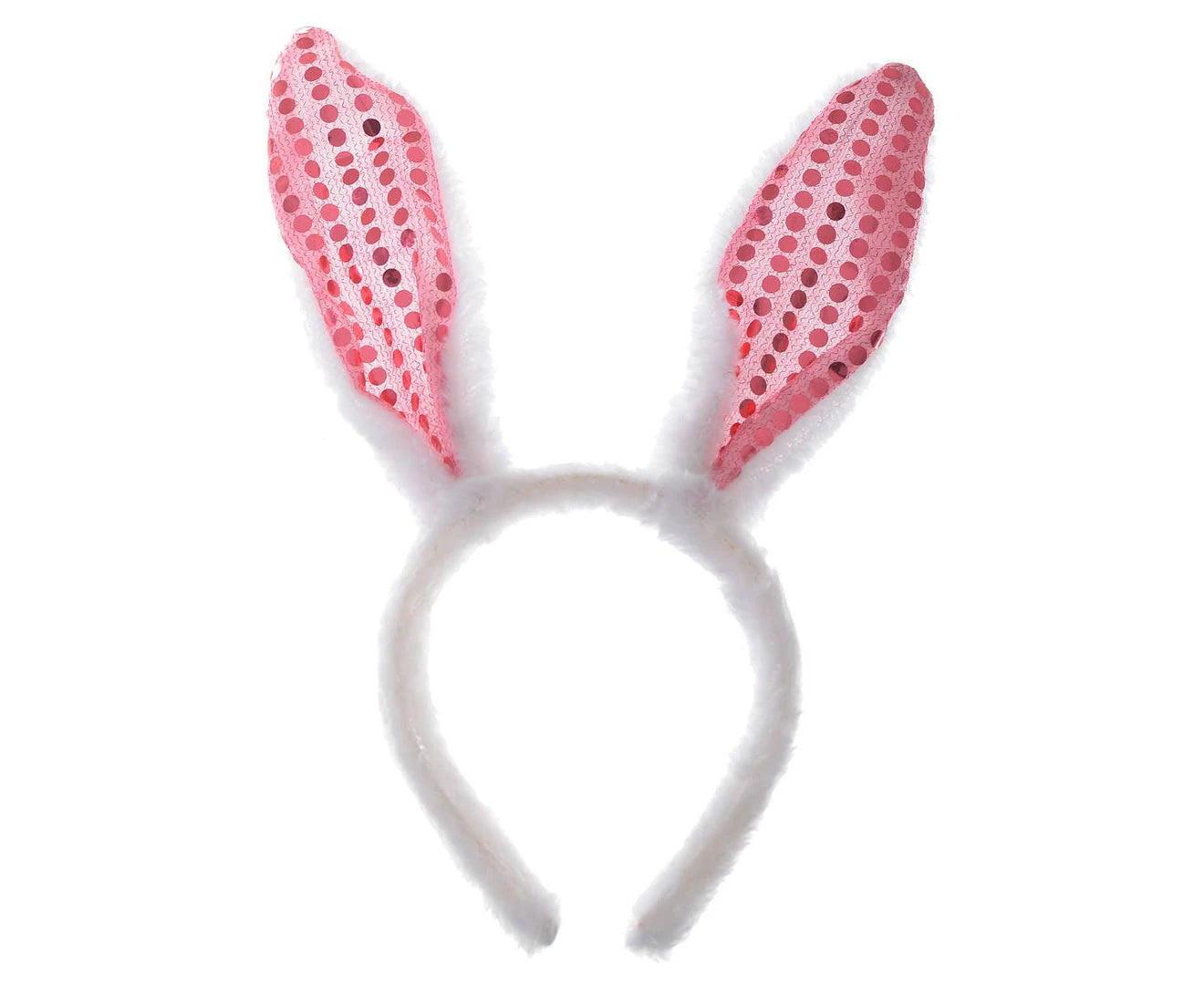 Plush Pink Easter Bunny Ears Headband with Sequins