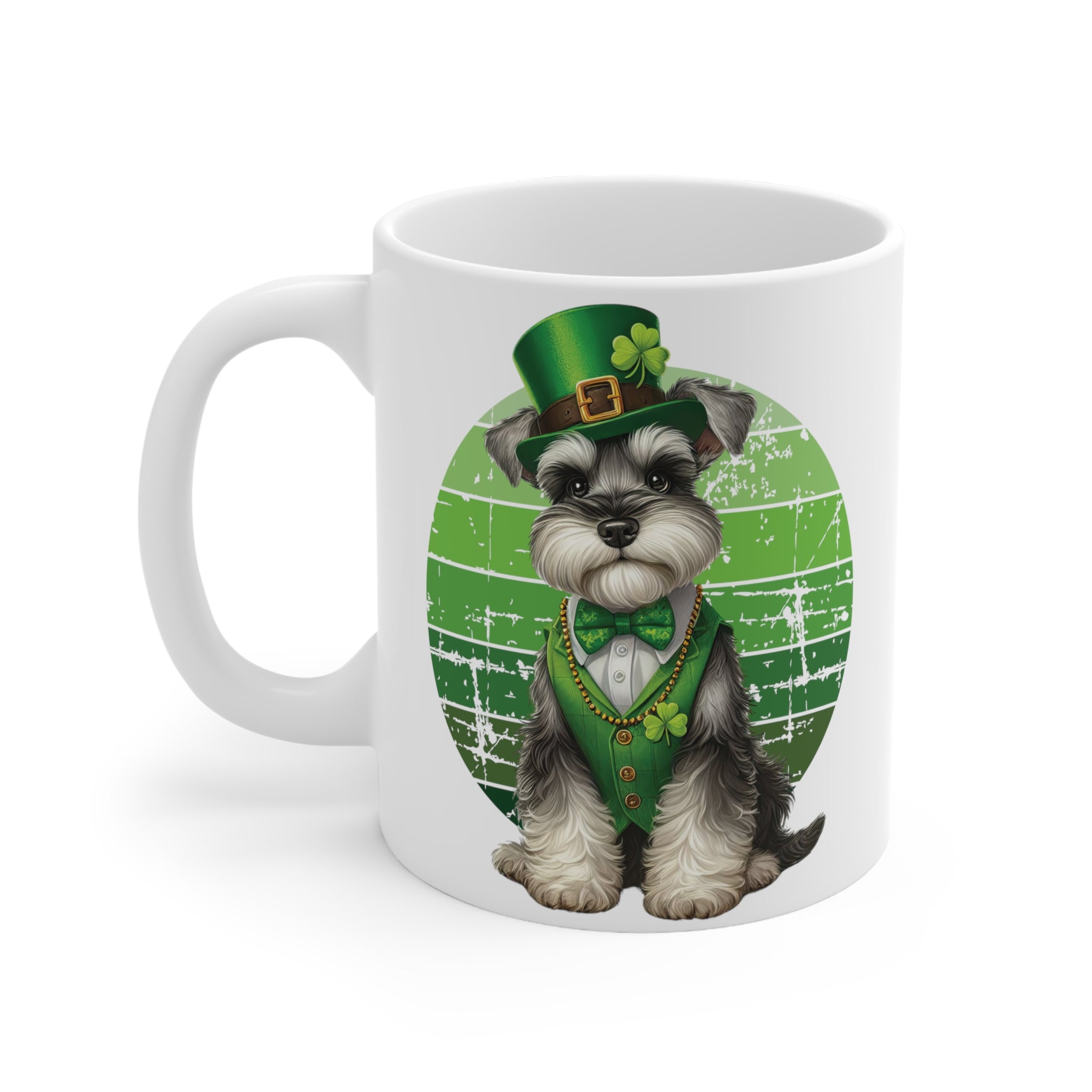 St. Patrick's Day Retro Sunset - Miniature Schnauzer Dog - 11oz Ceramic Mug - Lead and BPA-free, Dishwasher & Microwave-Safe