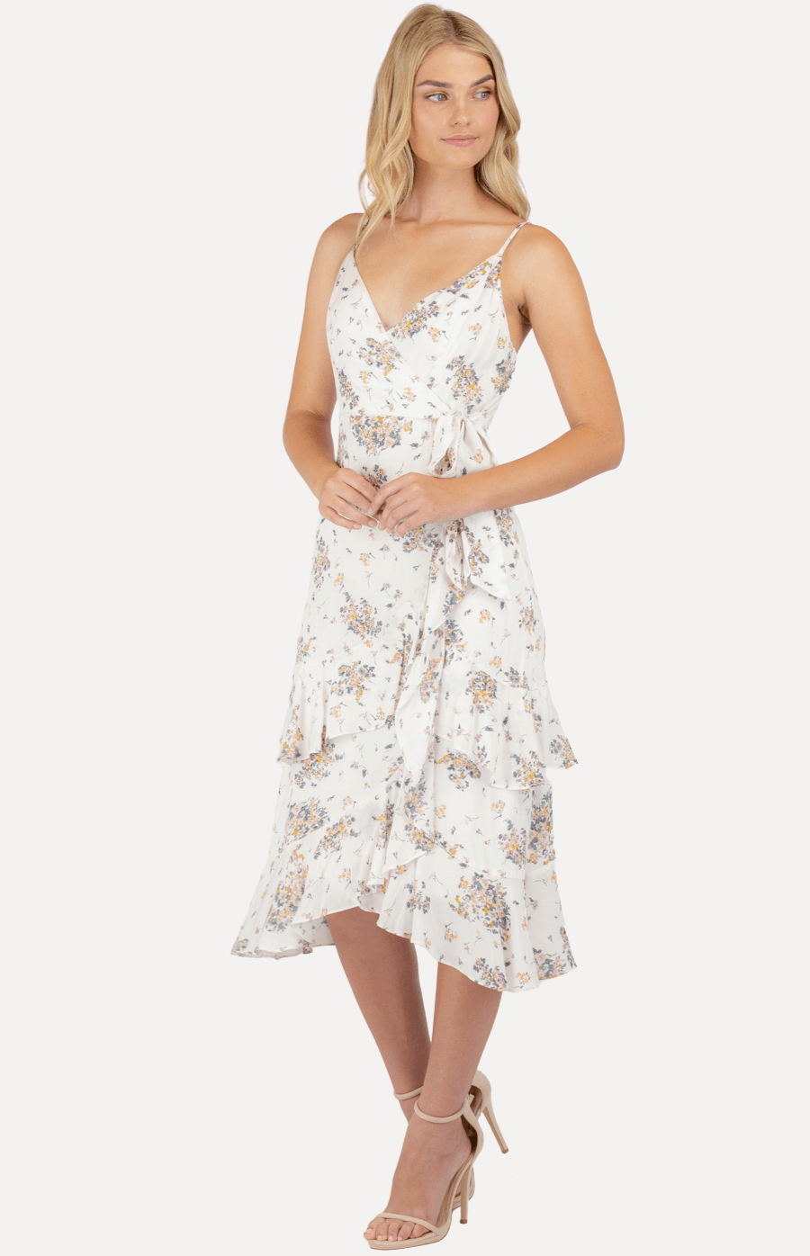 Anastasia Wrap Dress in White Floral - Ophelia Fox Boutique