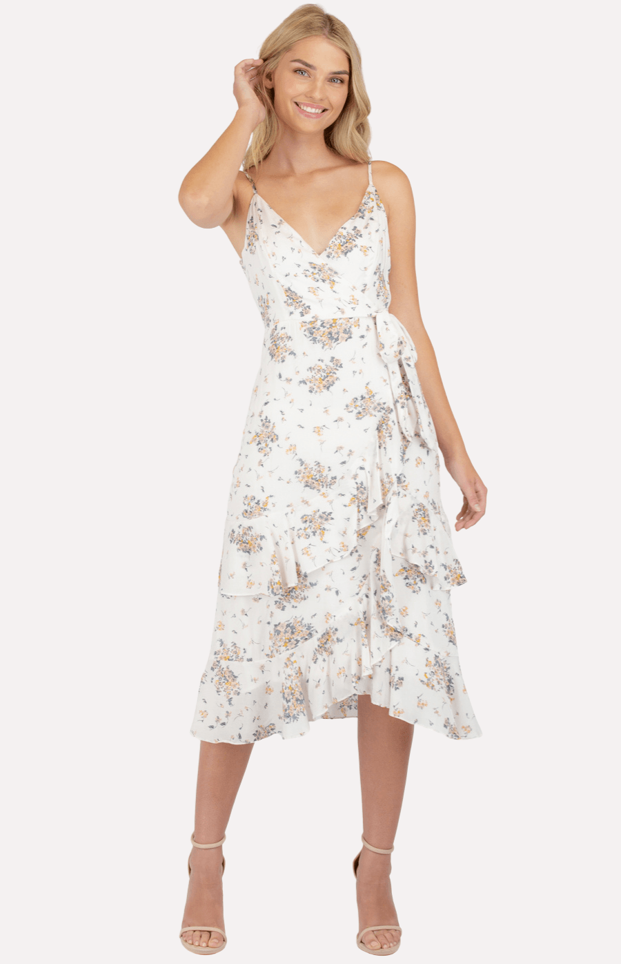 Anastasia Wrap Dress in White Floral - Ophelia Fox Boutique