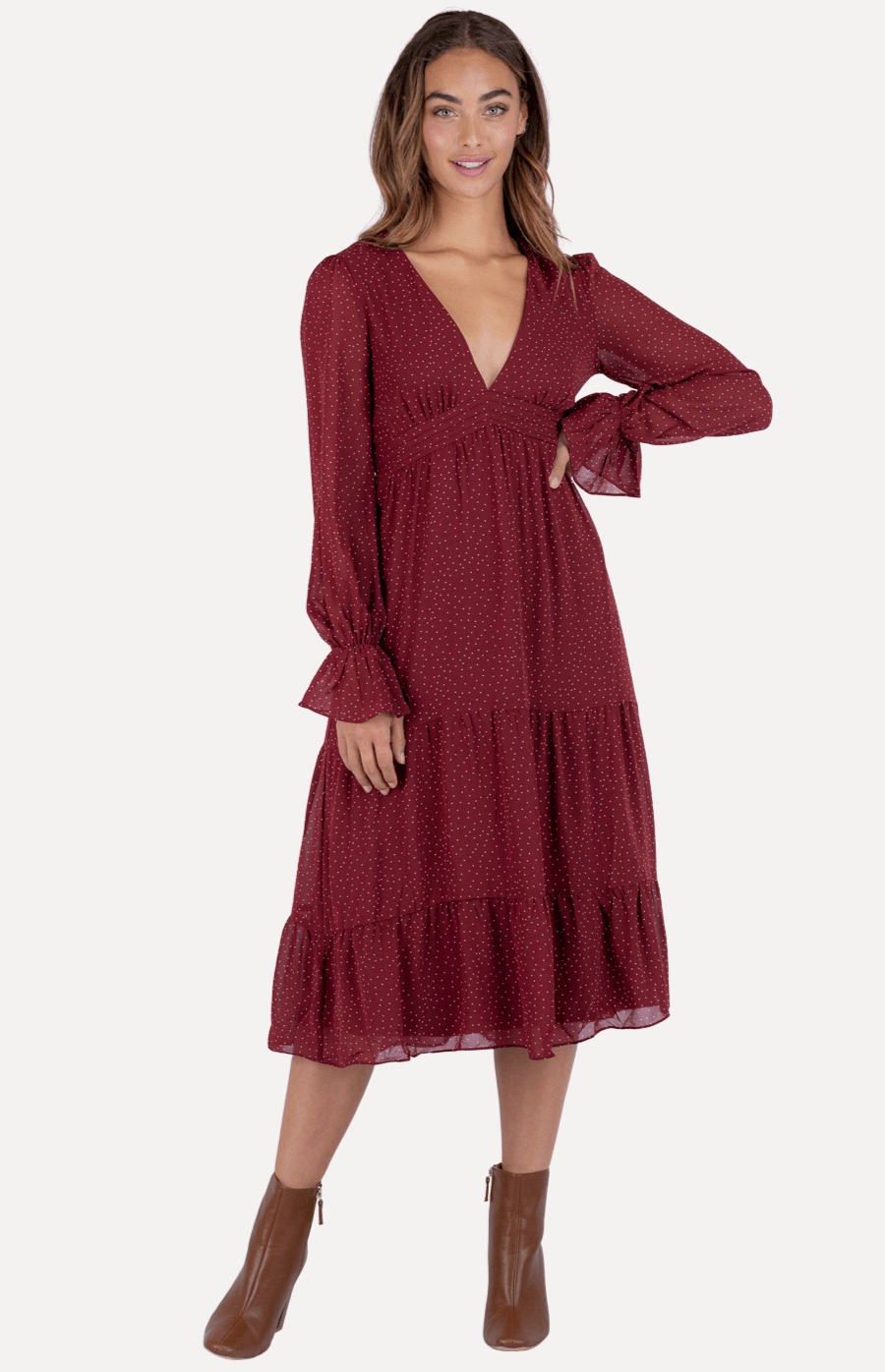 Kalina Midi Dress in Wine - Ophelia Fox Boutique