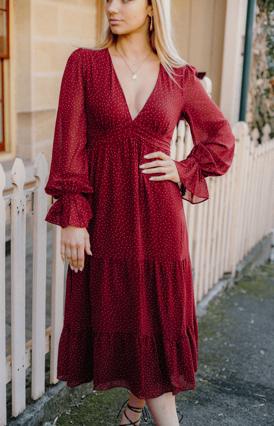 Kalina Midi Dress in Wine - Ophelia Fox Boutique