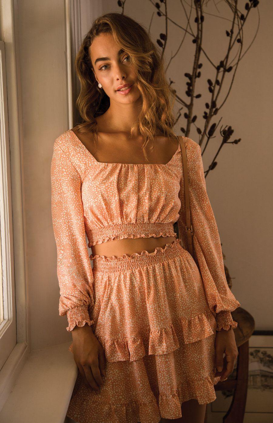 Zahara Crop Top in Spotted Peach - Ophelia Fox Boutique