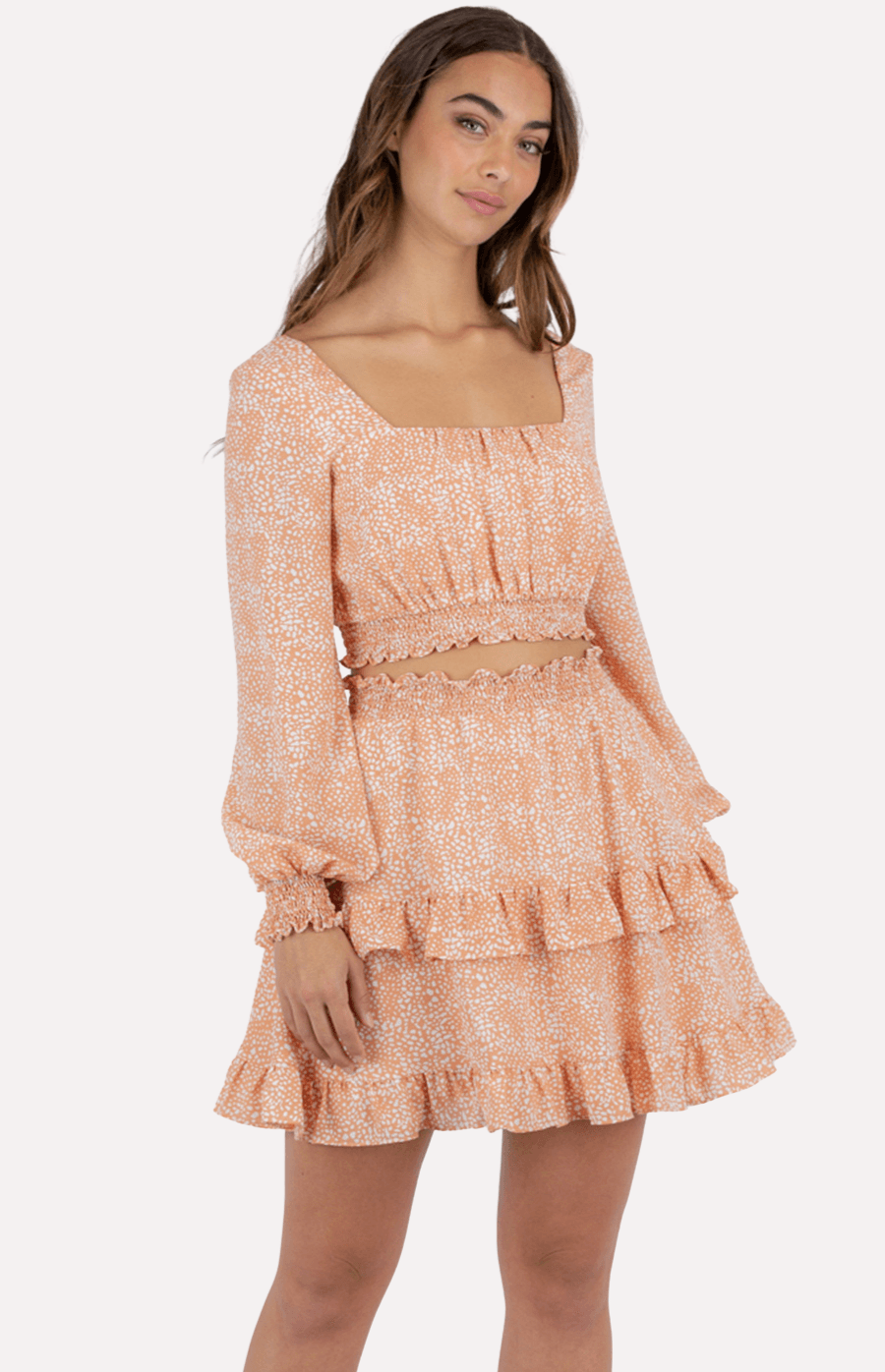 Zahara Mini Skirt in Spotted Peach - Ophelia Fox Boutique