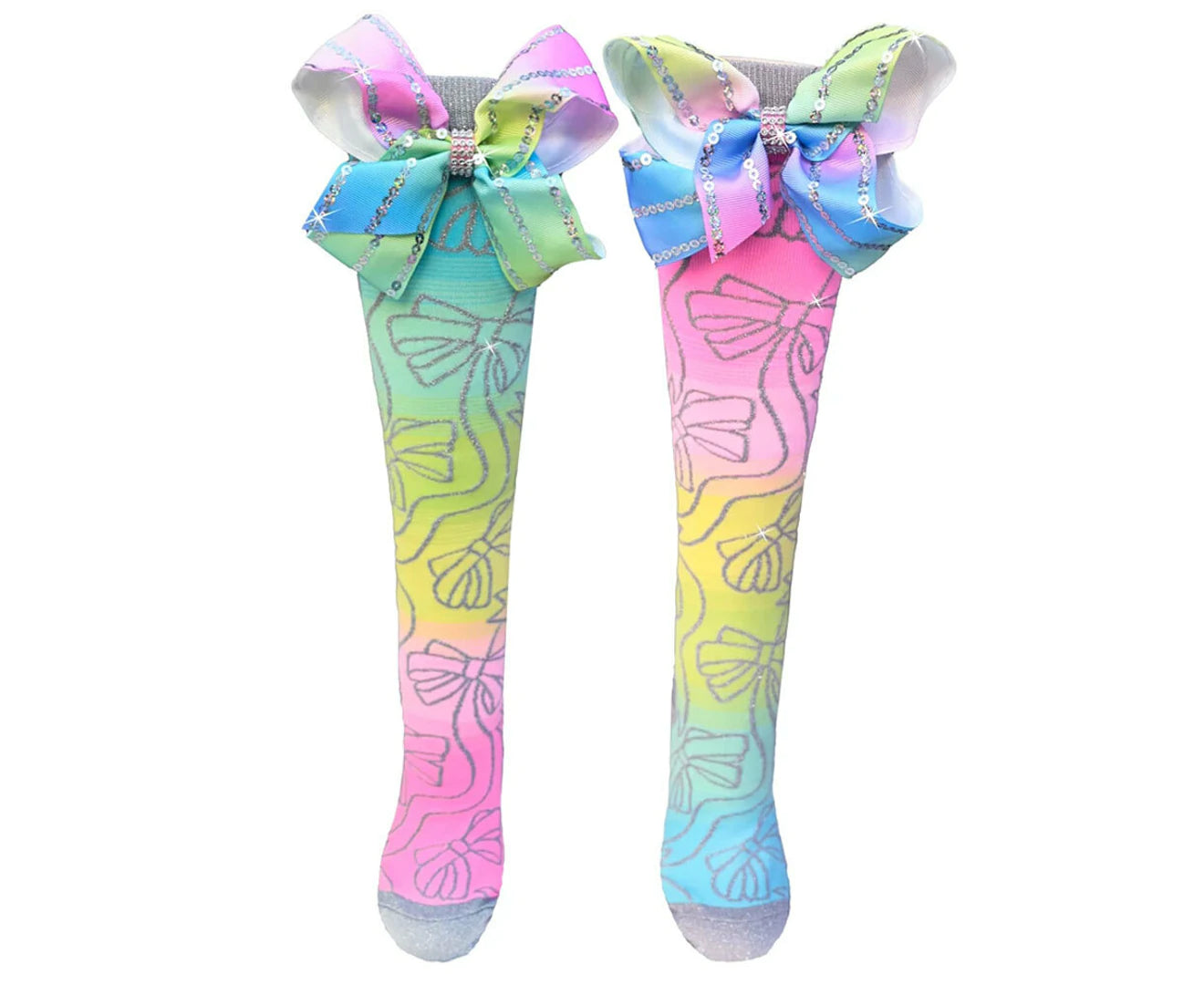 Sparkly Bowsties Long Knee High Socks Pair Unisex - Sparkly Bows